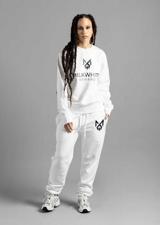 Front View of white French Terry sweatshirt showing Africa embroidery